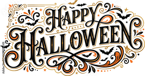 Happy halloween day ornate typography festive spooky design for celebrations