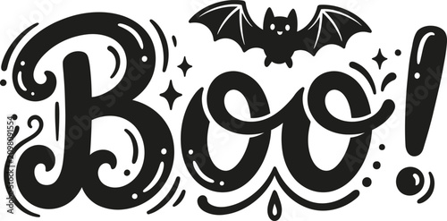 Spooky 'boo ' halloween day typography with bat festive october 31st design
