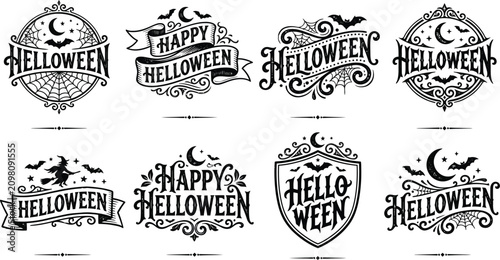 Vintage halloween day emblems typography spooky designs for festive celebrations