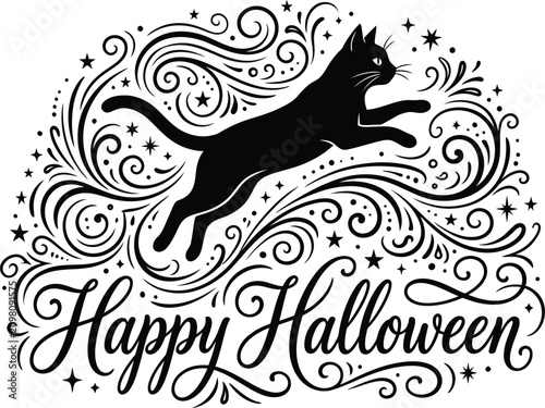 Spooky halloween day black cat design festive october 31st illustration