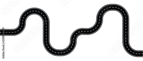 Wavy winding curves roads and horizontal path. Horizontal asphalt road template.Flat vector illustration,
