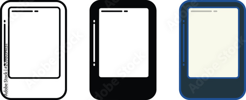 Photos Electronic book reader and tablet screen icons in three different style variatio