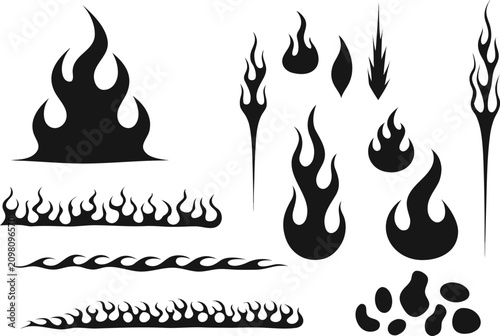 Photography Collection of various black flame silhouettes and fire icons for design and deco