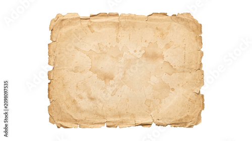Foto Aged torn parchment background with stains and textured edges