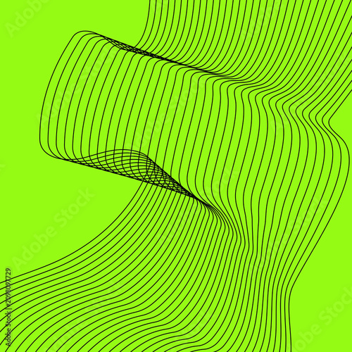 Fotografie Vibrant Lime Green Abstract Ribbon Wave Background