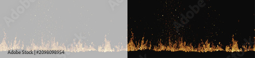 Konstfotografi fire flame border set with sparks on grey and black background