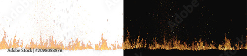 Konstfotografi fire flame border set with sparks on white and black background