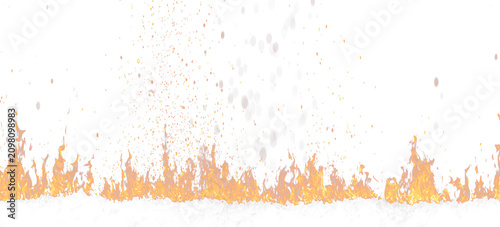 Vászonkép fire flame border set with sparks on white background