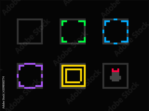 Cuadro en lienzo Cyberpunk Loot Frames Pixel Art - RPG Inventory Slots & Item Rarity Borders Vect