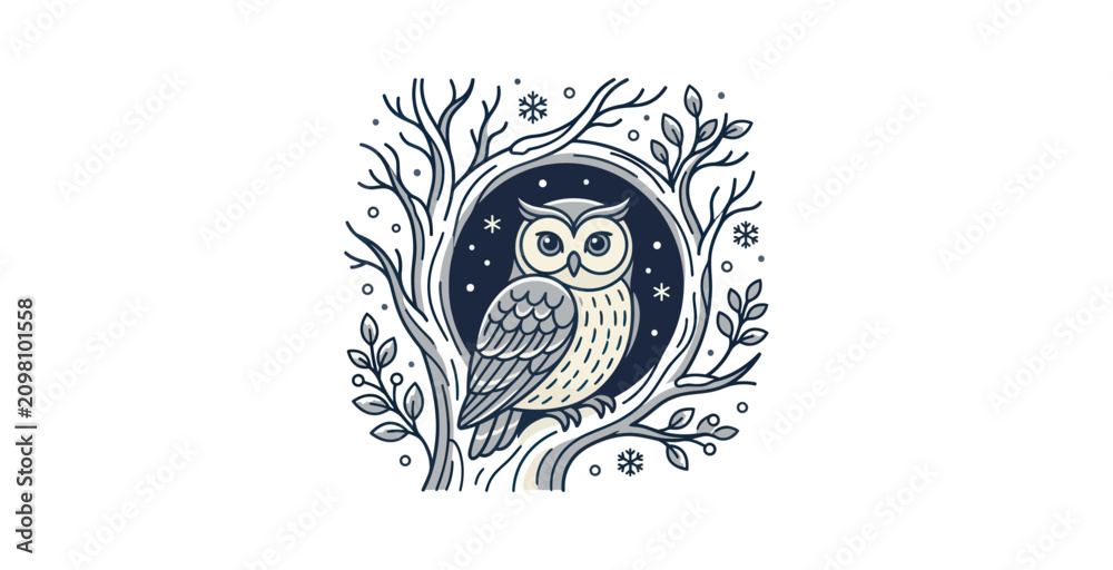 Obraz premium Winter Owl Forest Vector Illustration