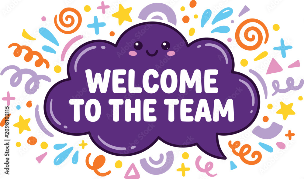 Fototapeta premium Welcome to the team cheerful cloud illustration for new employee onboarding team celebrations
