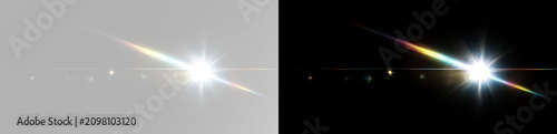Bright lens flare with glowing white star realistic optical light rays luxury cinematic sparkle overlay effect