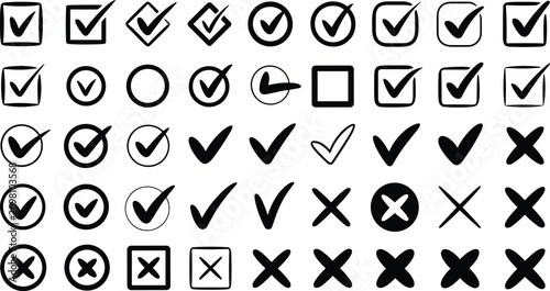 Tableau sur toile Check mark cross icons collection approval disapproval symbols boxes circles vec