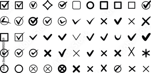 Photos Check mark cross icons collection approval disapproval symbols boxes circles vec