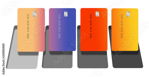 Принти на полотні Credit cards or debit cards,  are seen with a display box in the background in a  3-d illustration