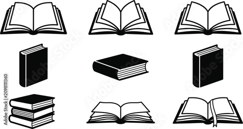 Принти на полотні Education and knowledge vector icon set with minimalist outline style open books