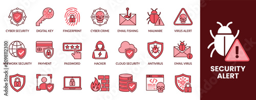 Photos cybersecurity flat icons set for cloud security antivirus and password