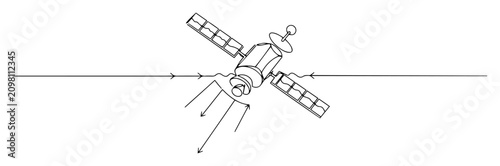 Fotografía orbital satellite directing data streams contemporary one-line vector