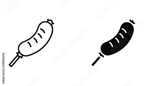 Professional Minimal Vector Icon Sausage on a stick food icon Editable Stroke, Outline and Solid Style, Black Monochrome, Isolated on White Background