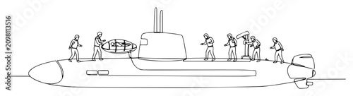 Εκτύπωση καμβά submarine crew disembarking after mission monoline vector outline
