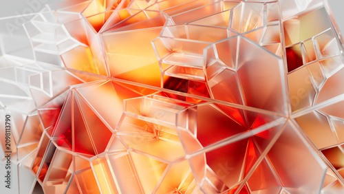Vászonkép Abstract glowing glass geometric structure with futuristic crystalline architecture