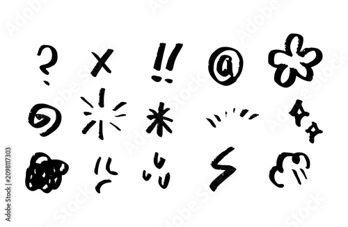 Hand drawn doodle symbols and comic expression vector set. Perfect for illustrations, video editing, or web design. Cute, rough, and versatile elements.