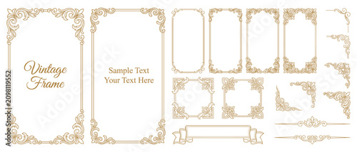 Vintage gold frame set vector ornamental border template for wedding invitation card and certificate design
