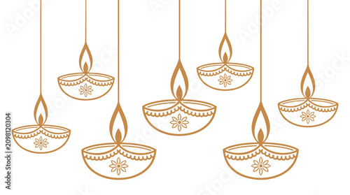 Obraz na plátně Hanging decorative traditional oil lamps for diwali celebration with festival ce
