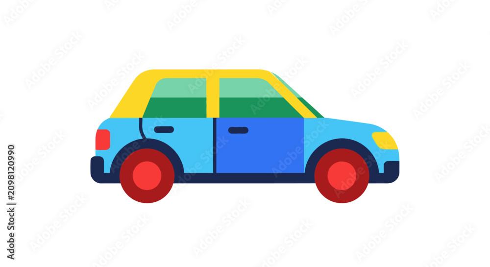 Fototapeta premium Blue Car Side View Illustration.