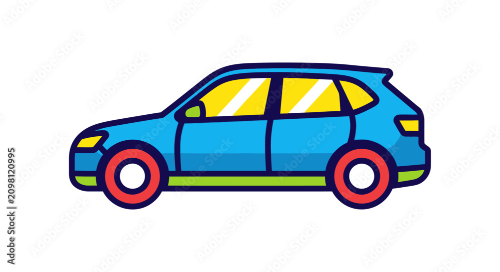 Fototapeta premium Blue Car Side View Illustration.
