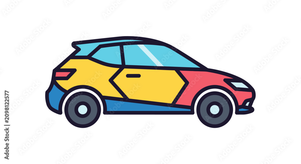 Obraz premium Colorful cartoon car side view.