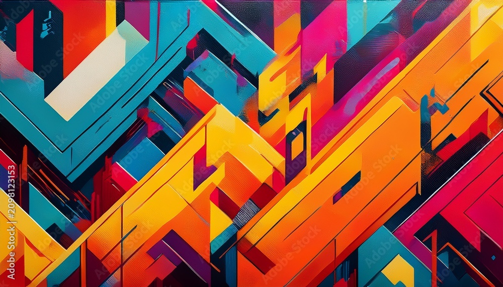 Fototapeta premium colorful urban wall graffiti banner background creative city street art background on wall abstract geometric graffiti composition in bold solid colors