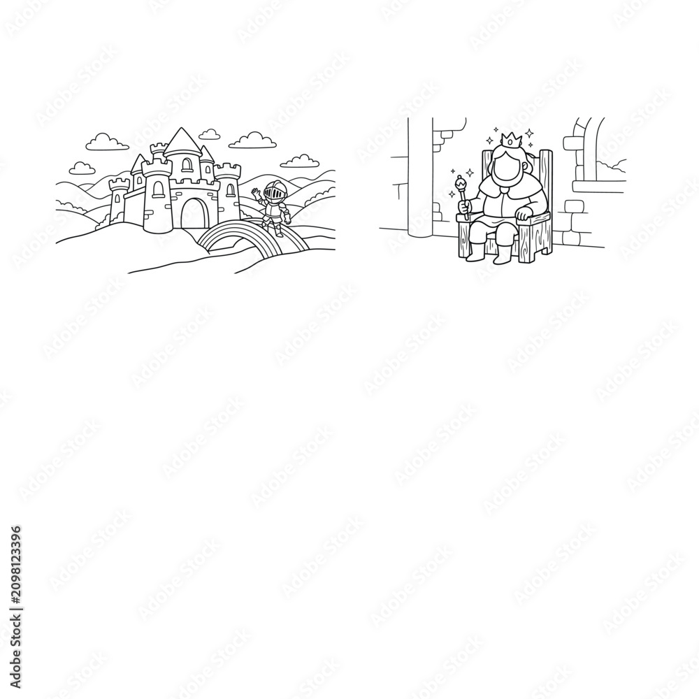Obraz premium Medieval Castle Royal King Fantasy Coloring Pages for Kids