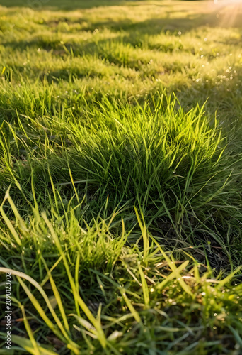Lush green grass illuminate...