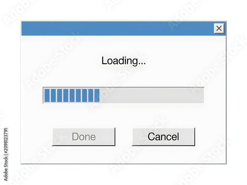 Loading progress bar dialog box for software and app user interface, flat vector icon