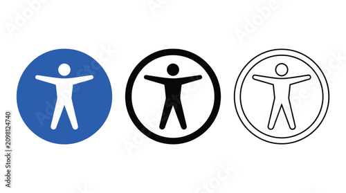 Three variations of an accessibility vector graphic icon featuring a stylized human figure inside circles