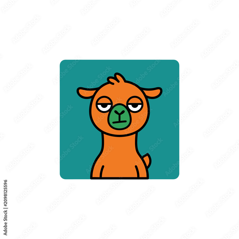 Fototapeta premium Grumpy alpaca head icon flat vector style
