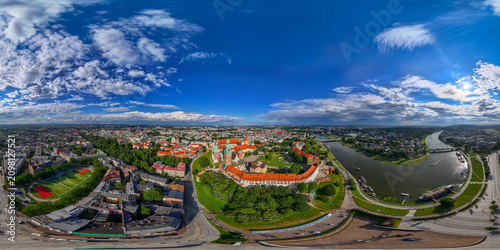 Konstfotografi Stunning Aerial 360 degree Panorama of Historic Wawel Royal Castle and the Vistu