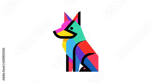 Colorful Dog Profile Illustration Side View.