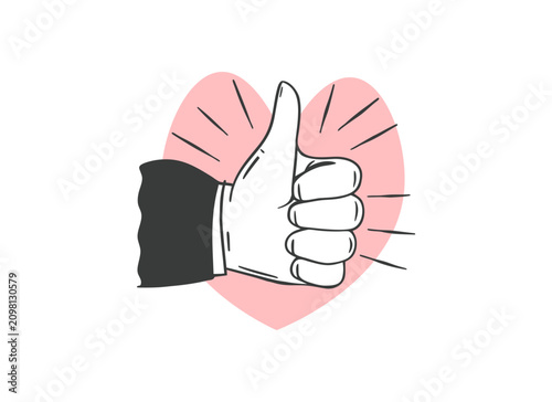 Thumbs Up Hand Gesture with Pink Heart Vector Illustration