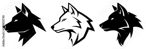 Bilde på lerret Wolf Head Silhouettes Set Wild Animal Predator Logo Design Minimalist Wolf Face