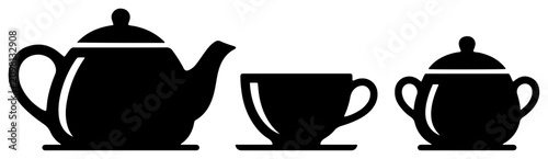 Tableau sur toile Teapot with teacup and sugar bowl icons in minimalist vector style