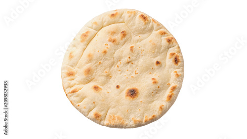 Tableau sur toile Traditional round flatbread crispy golden baked dough bakery product asset isola