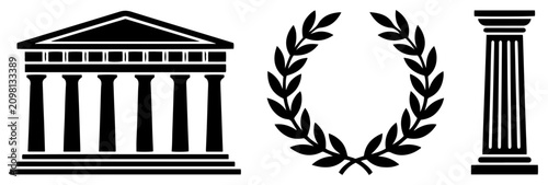 Foto Ancient Greek temple with laurel wreath and ionic column in minimalist vector st