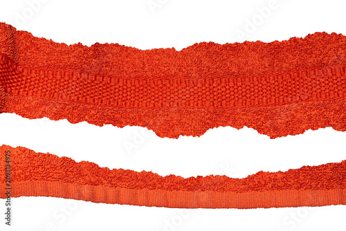 Horizontal Torn Red Terry Towel Border with Rough Fabric Edge Isolated on Transparent Background
