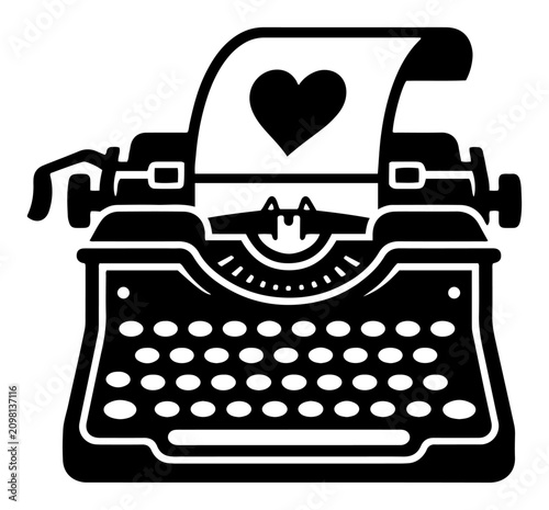 Typewriter printing heart symbol vintage retro graphic vector