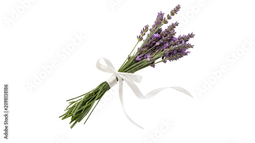 Foto Bundle of fragrant dry lavender flowers tied with white ribbon isolated on trans