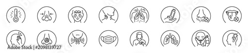 Foto Medical line icons set representing symptoms and health conditions including fev