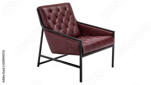 Billede på lærred Modern minimalist dark burgundy leather armchair corporate office single sofa is
