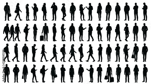 Silhouettes of diverse people walking and standing in various poses.